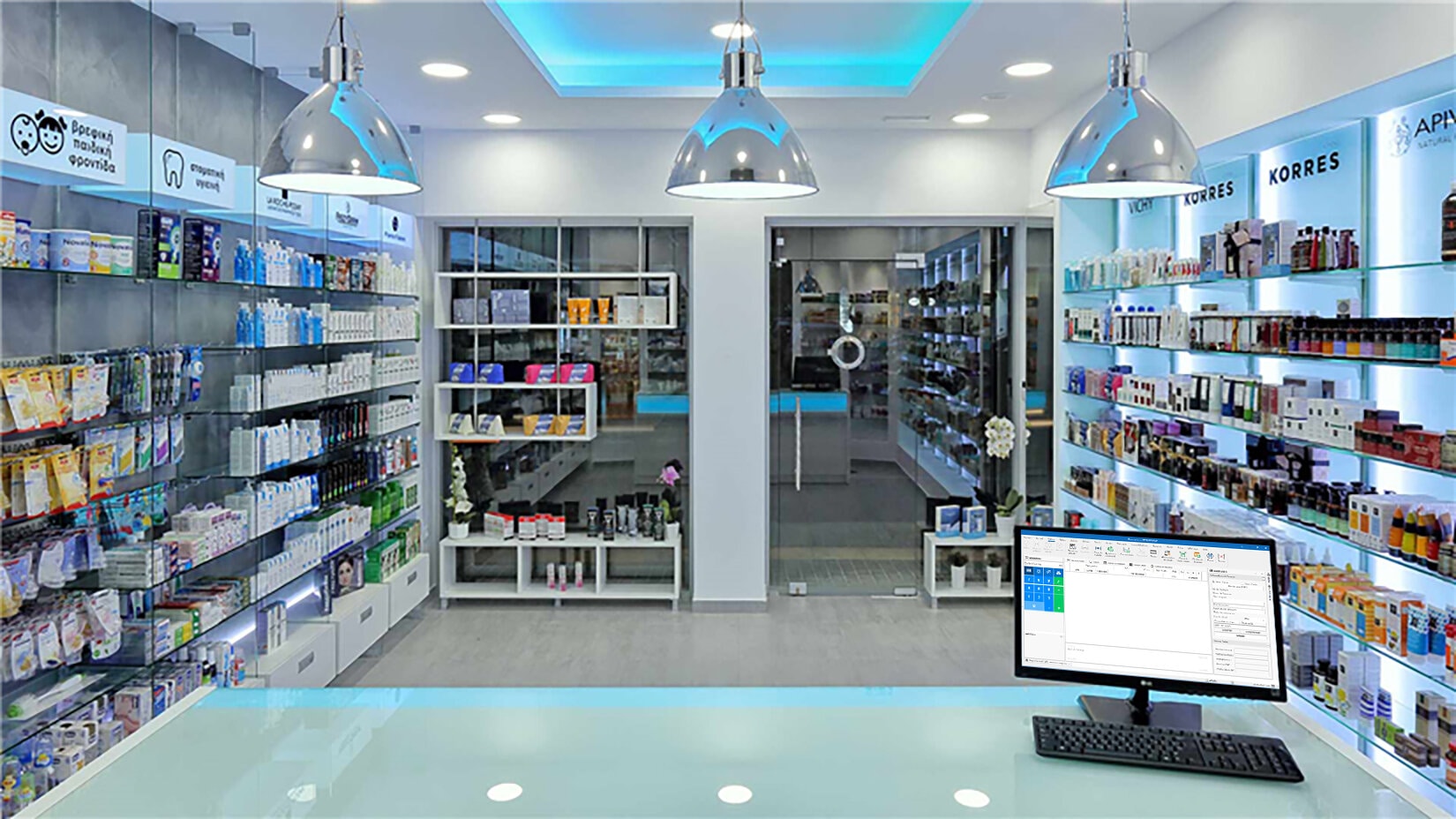 glass shelves retail pharmacy interior design 016 5 1